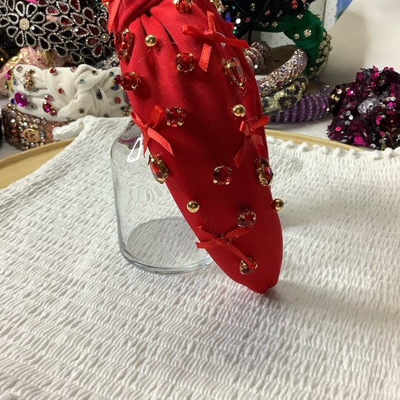 Red or Purple Headband with Rhinestones & Bows Hairstyle NWOT - Picture 5 of 6
